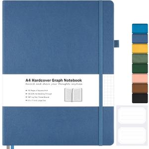 Graph Paper Notebook, Hardcover Notebook 8.5 x 11, Grid Notebook Journal for Women, Men, Large Leather Journals for Writing, Thick Paper, A4 Notebooks for Work, School Supplies, Engineering Blue