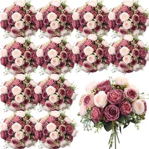 Geosar 16 Bundles Artificial Peonies Flowers Fake Silk Peony Bouquet Faux Peonies Flowers Bulk for Decoration Vase Floral Arrangements Wedding Party Table (Dusty Pink,Dusty Rose)
