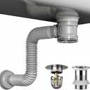 Bathroom Sink Drain Kit with Flexible Expandable Pipe: Odor-Free & Backflow-Preventing, Space-Saving Design without a P-trap, For 1-1/4'' & 1-1/2'' Drain Hole (Chrome, Without Overflow)