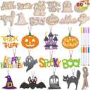 JOYIN 60 Pcs Halloween Craft Wooden Painting Kit, Halloween Party Supplies, Party Favors for Kids, Wood Blank Cutouts Ornaments, Gift Tags Decor for School Art DIY Activities Goodies Games