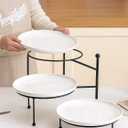 Kanwone 3 Tiered Serving Stand with White Porcelain Plates, 10" Round Tray, Dessert Table Display Set, Black Metal Stand, Versatile & Durable