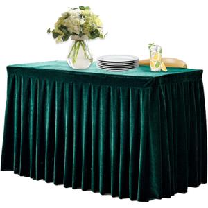 Dimatic Fitted Tablecloth Dark Green Table Skirts for Rectangle Tables Wrinkle Resistant Velvet Table Cover for Weddings, Banquets, Parties (55x24 in)
