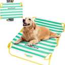 everfront Dog Elevated Bed Foldable Portable Raised Bed Camping cot Outdoor Summer Dog Bed (Large, GreenStripes-Oxford Fabric)