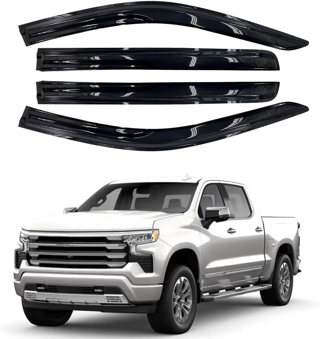 Tape-On Side Window Visor Deflectors Rain Guards for 2019-2024 Chevy Silverado/GMC Sierra 1500 Crew Cab, 2020-2024 Silverado/Sierra 2500HD 3500HD Window Rain Deflectors 4pcs