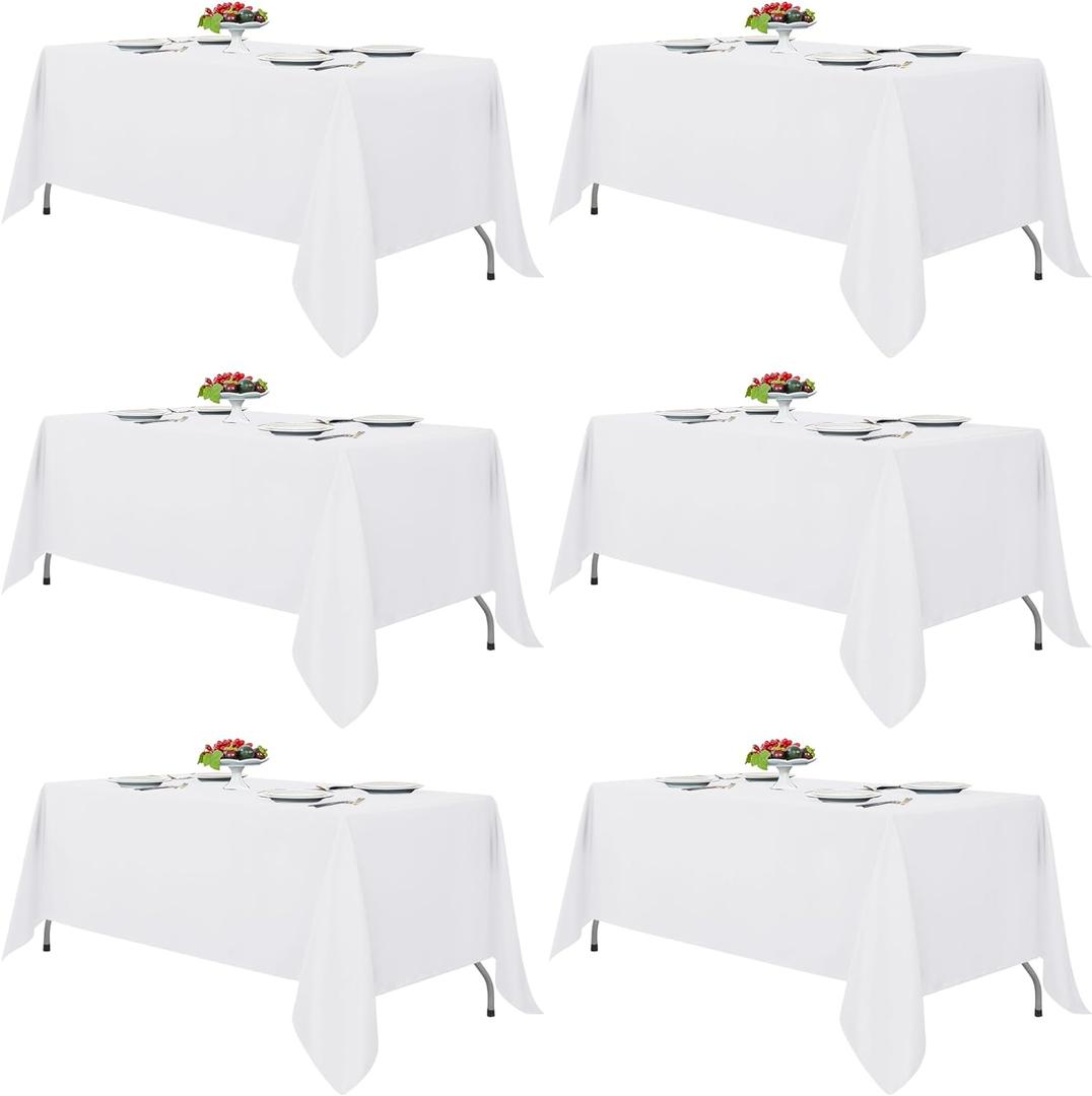 Fitable White Tablecloths for Rectangle Tables, 6 Pack - 70 x 120 Inches - Reusable and Washable Table Clothes for 6-8 Ft Tables, Polyester Fabric Table Covers for Wedding, Party, Banquet Fitable White Tablecloths for Rectangle Tables, 6 Pack - 70 x 120 Inches - Reusable and Washable Table Clothes for 6-8 Ft Tables, Polyester Fabric Table Covers for Wedding, Party, Banquet