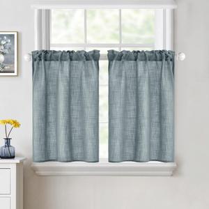 MIULEE Cafe Curtains 36 Inch Length Half Window Curtain Semi Sheer Farmhouse Short Linen Drapes for Kitchen Bathroom Basement Small Window, Rod Pocket Tier Curtains 2 Panels W26XL36, Stone Blue