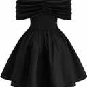 SOLY HUX Women's Plus Size Off the Shoulder Short Dress Ruched A Line Flared Short Sleeve Cocktail Party Club Dresses (Black, XXXL)