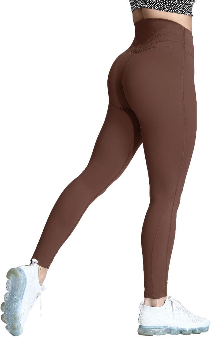 Aoxjox High Waisted Workout Leggings for Women Trinity Yoga Pants 26.5" (Medium, Dark Brown)