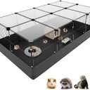 Tresbro Guinea Pig Cage with Top Cover & 12 Panels, Triple Fixing Measures Small Animal Playpen with Waterproof PVC Liner & One-Motion Hooks, 48 x 24 x 16 C&C Grids Cage for Bunny, Hedgehog, Hamster
