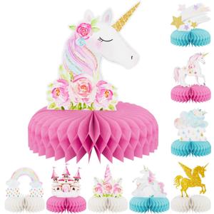 9 PCS Unicorn Rainbow Honeycomb Centerpieces,Unicorn Centerpiece for Table Birthday Party Decorations Pastel Table Topper Centerpiece for Girls Princess Theme Birthday Baby Shower Party Decor