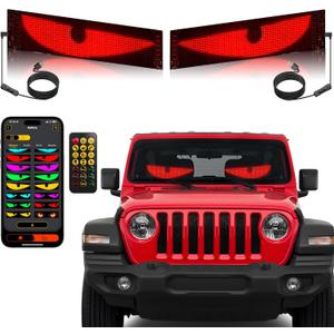 2PCS 23.4in*4.73in Devil Eyes Light for Windshield,Flexible LED Eyes for Car Windshield,Programmable RGB Full Light led Sign Smart APP Control Custom Text DIY Pattern,Flexible Car Lights Interior