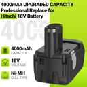 2Pack 4.0Ah 18V Battery Replacement for Hitachi BCL1815 BCL1820 BCL1825 BCL1830 BCL1840 EBM1830 327730,327731,C18DLP4,CJ18DLP4,CR18DMR,DH18DL Cordless Tools
