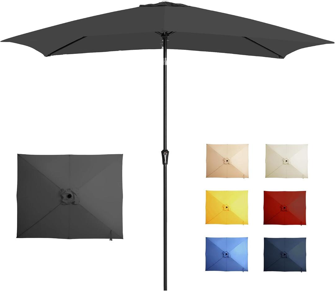 6.5x10FT Rectangular Patio Umbrella with Push Button Tilt & Crank Lift for Garden,UV Protection Outdoor Umbrella for Deck,Pool and Yard,Grey