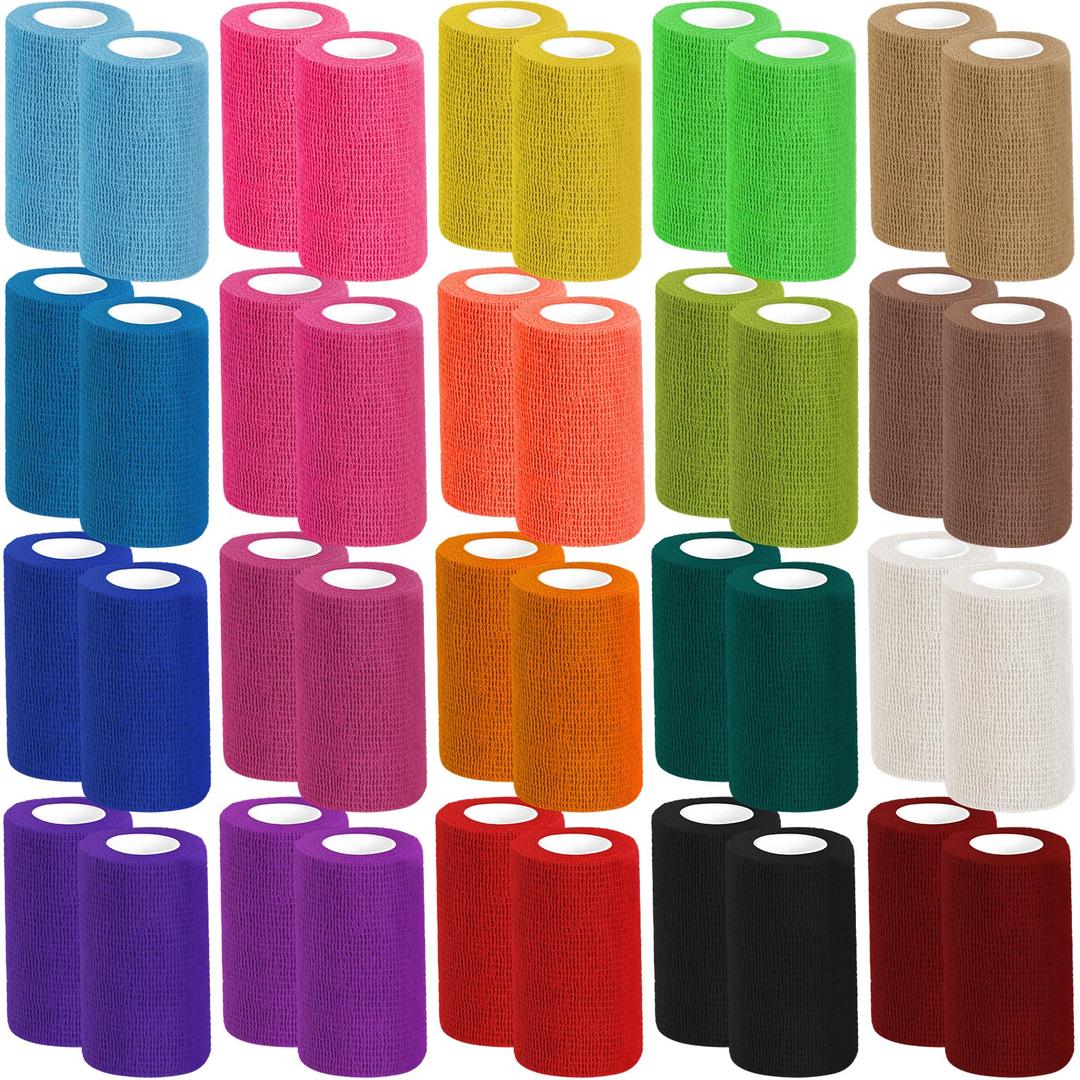 40 Pack Colorful Self Adhesive Bandage Wrap Bulk 20 Colors 4 Inch x 5 Yards Cohesive Bandage,Vet Wrap Breathable Elastic Self-Adherent Tape for Stretch Athletic Sports Wrist Ankle Dogs Pet Vet Wrap