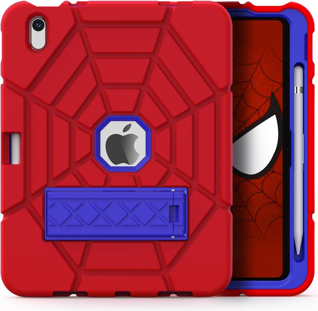 Grifobes Kids Case for iPad A16 11th Generation 2025 11-inch/iPad 10th Generation 2022 10.9 inch, Heavy Duty Shockproof Rugged 11/10 Gen Cover with Pencil Holder/Stand Boy Children (Red+Blue)