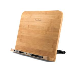 Readaeer Bamboo Book Stand, Large Book Holder with 6 Adjustable Height, Foldable Cookbook Stand Desktop Document Holder for Kitchen & Office (13.4 x 9.3 Inch)