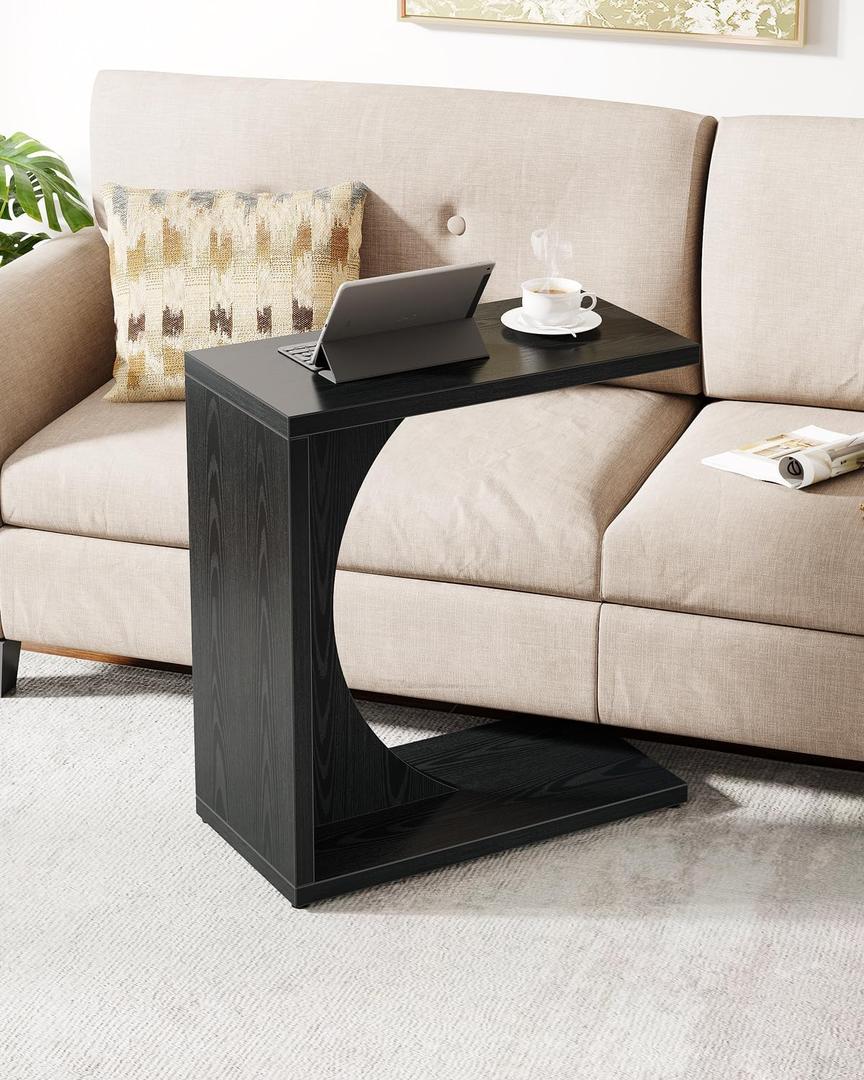 Tribesigns C-Shaped End Table for Couch, C Table for Sofa, Side Table for Living Room, Bedroom (1, Black)