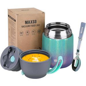 Insulated Thermo Soup Jar for Kids & Adults, 17 oz Stainless Steel Thermal Food Container with Spoon, Triple Layer Insulation (Rainbow)