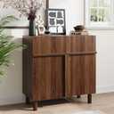 Kiasthome Buffet Cabinet with Door, Sideboard Storage Cabinet Adjustable with Shelf, Modern Wooden Accent Cabinet for Dining Room & Living Space (Scandinavian Minimalist, Walnut)