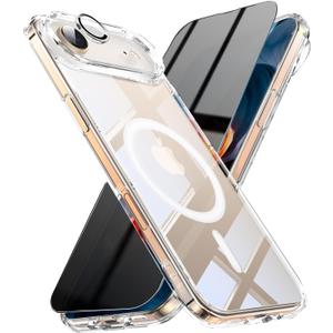 2 x 3-in-1 for iPhone 17 Air Case with Privacy Screen Protectors & Individual Camera Lens Protector [Compatible with MagSafe] Magnetic Phone Cover for iPhone 17Air,Crystal Clear