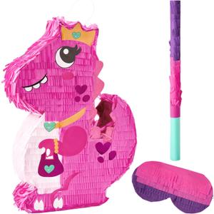 Dinosaur Girl Pinata with Stick for Adult Party Decorations, Fun Fiesta Taco Party, Event Photo Props, Mexican Theme Decoration, Carnivals Festivals, 11.8" x 16"