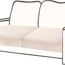 Couch Cushion Cover Velvet 2 Pieces Seat Cushion Cover Stretch LoveSeat Couch Covers Separate Sectional Sofa Slipcovers Furniture Protector (2-Seater or Backrest, Beige)