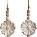 2pcs Carved Floral Tassels with Farmhouse Wood Beads - Multi-Functional Wall Decor Tray Home Decoration (Natural)