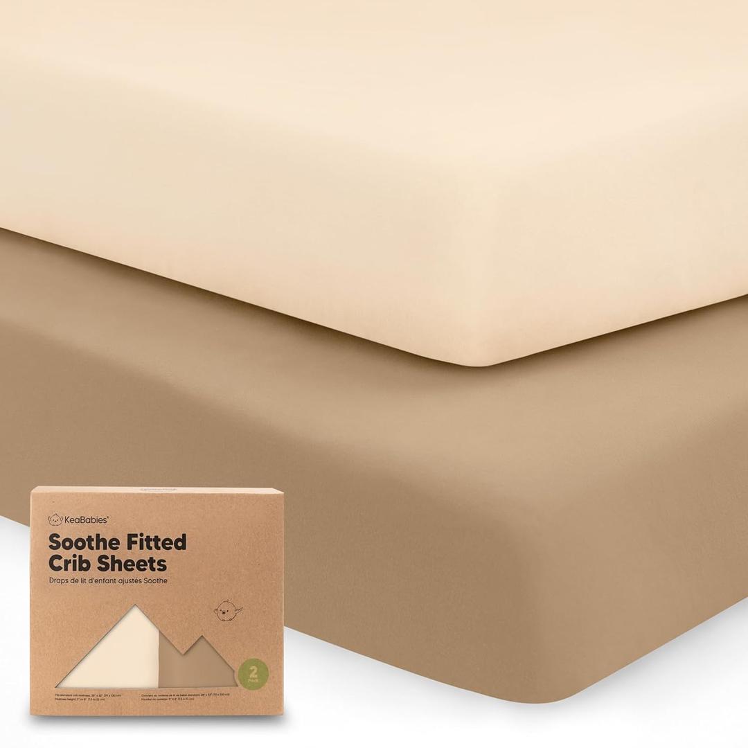 KeaBabies 2-Pack Organic Crib Sheets for Boys, Girls - 52x28 Fitted Crib Mattress Sheet Neutral, Breathable Jersey Cotton Cover for Baby Bed, Toddler Mattress, Soft & Cute Prints (Pecan)