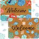 Moucuny 2 Pcs Coastal Beach Coir Door Mat Holiday Coastal Doormat 15.75 x 23.62 Inches Non Slip Entrance Coir Rugs for Farmhouse Home Kitchen Front Outdoor Indoor Summer Welcome Beach Rugs (Starfish, Cute Color)