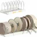 Expandable Pots and Pans Organizer Under Cabinet, 7 Stainless Steel Dividers, HIPS Base, 13-22 inch Heavy Duty Pan Rack with Lid Holder, Pot Organizer Inside Cabinet for Kitchen Storage