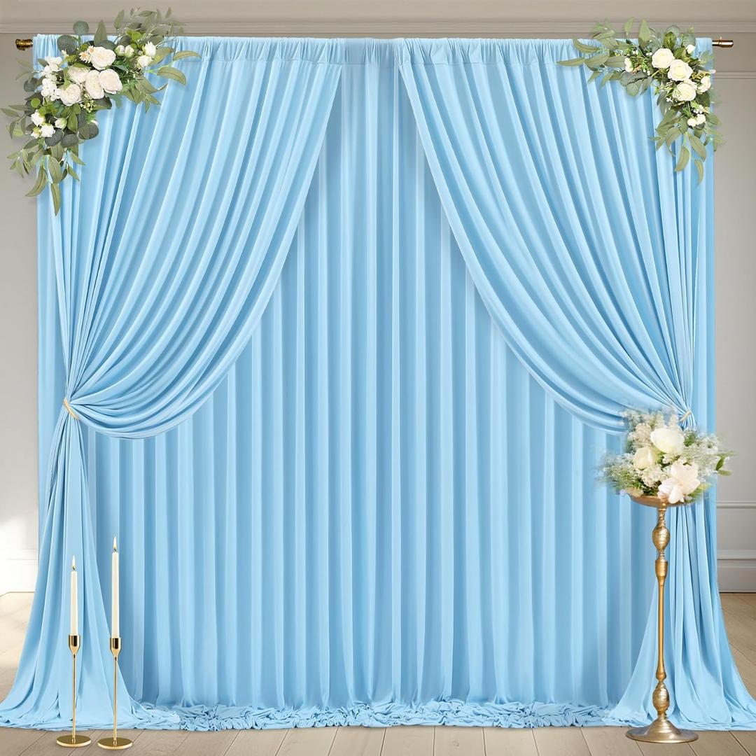 24x10FT Baby Blue Backdrop Curtains for Wedding Parties, Wrinkle Free Polyester Photography Backdrop Drapes for Wedding Baby Shower Birthday Parties Stage Background Stand Decorations 4x10ft,6 Panels