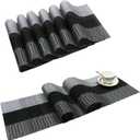 SHACOS Placemats with Table Runner Set of 7 Woven Vinyl Table Mats and Runner for Dining Table Heat Resistant, Ombre Black Gray