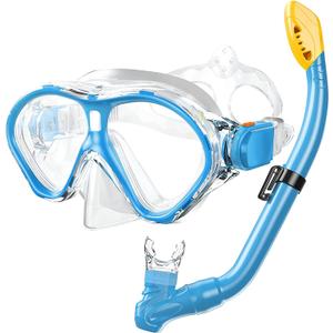 Gintenco Kids Snorkel Set, Diving Mask for Children as Unisex Kids Swimming Goggles, Anti-Fog Diving Mask and Dry Top Snorkel Combo Set for Junior and Youth (Light Blue)