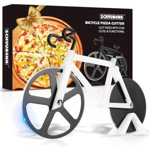 Bicycle Pizza Cutter Wheel - Gifts for Cyclists, Men, Dad, Bike Lovers - Funny Kitchen Gadgets - Cool Fathers Day, Christmas, Birthday, White Elephant Gifts - Stainless Steel Pizza Slicer(White)