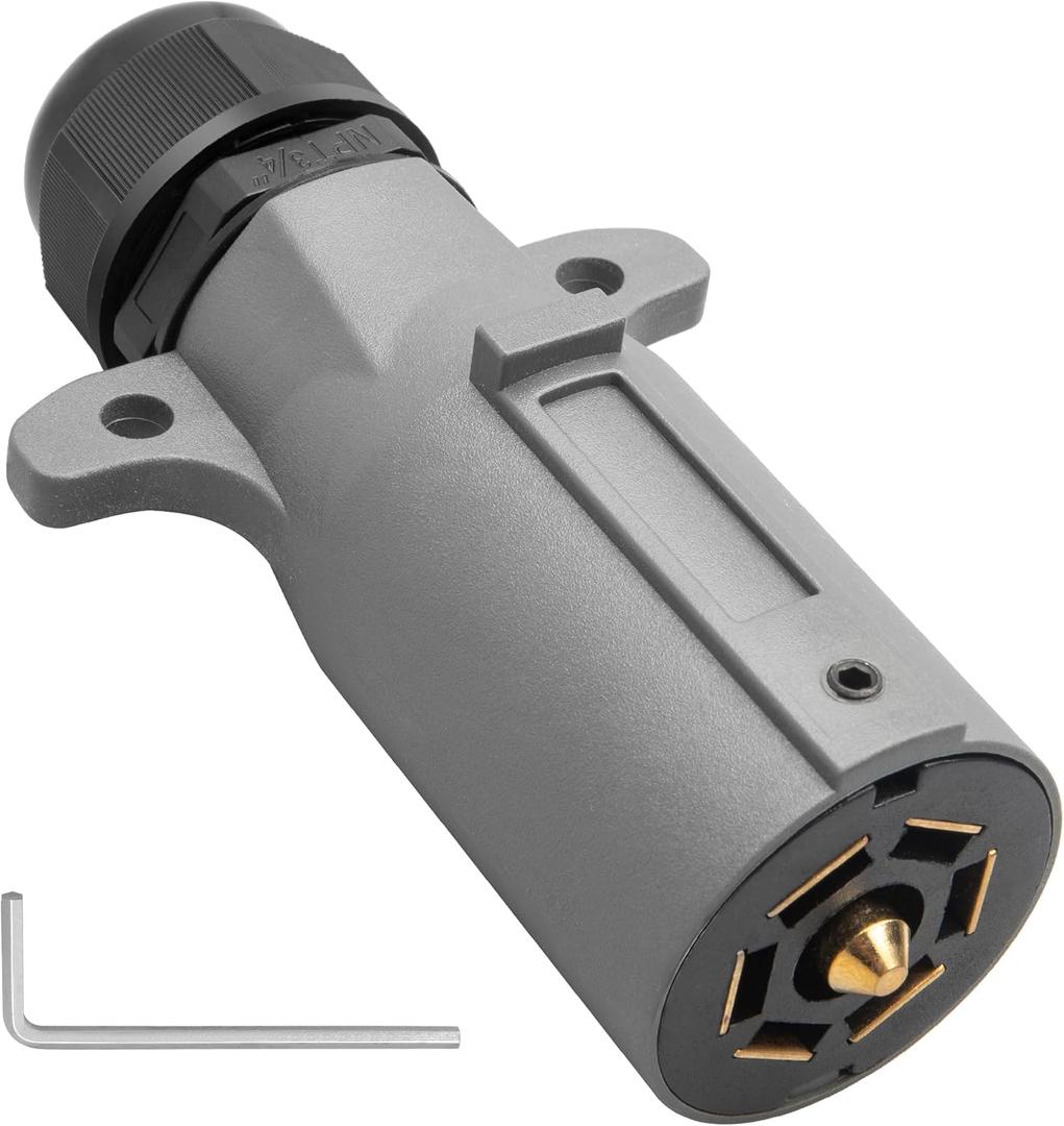 Oyviny RV 7 Pin Trailer Plug with IP68 Waterproof Seal, Detachable 7 Way Round RV-Style Trailer Side Connector 7 Point Trailer Wiring Plug