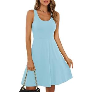 Missufe Women's Sleeveless Racerback Flared Casual Plain Tank Dress, Small