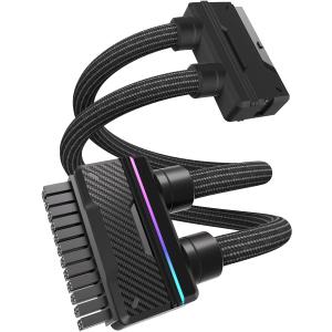 EZDIY-FAB UNIFAS ARGB 24Pin PC PSU Extension Cable,16AWG ATX 24Pin Power Extension,Unified Dual-Tube Design for Clean PC Cable Management,Black