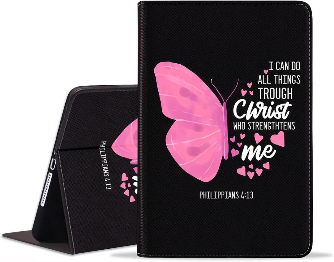WEUIUJKILO Case for iPad (A16) 11th Generation 11 Inch 2025,iPad 10th Generation 10.9 Inch 2022,PU Leather Folding Stand Smart Cover with Auto Sleep/Wake,Butterfly Quote Bible Verse Philippians 4-13