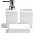 White Bathroom Accessory Set 3 Pcs,Ceramic Soap Dispenser and Toothbrush Holder Cup Soap Dish,Modern Countertop Bath Decor Set for Stylish Bathroom Organization