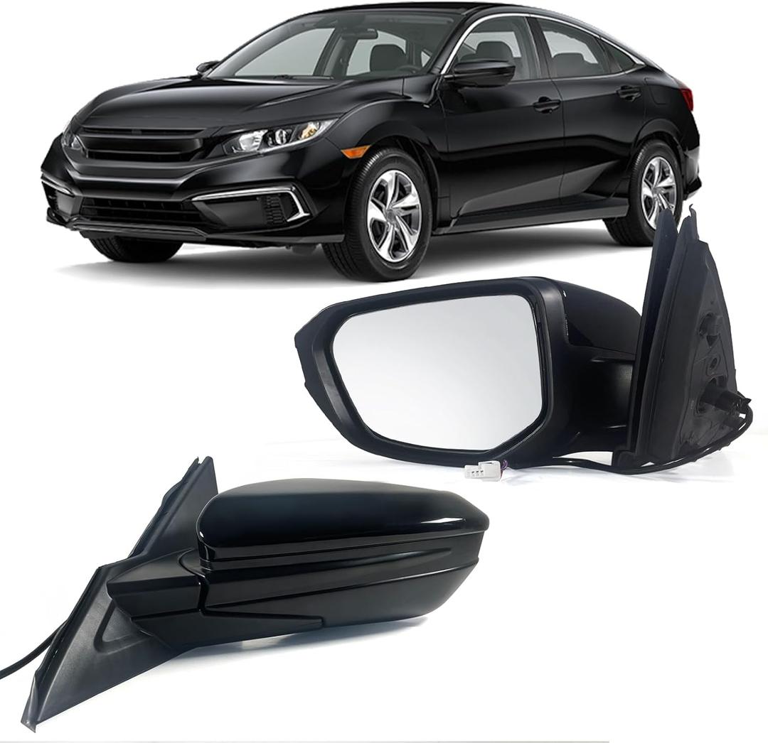 Left Driver Side Door Mirror For 2016-2021 HONDA CIVIC LX SE Sport with Power Mirror Manual Folding Non-Heat Match to Black Replace 76258-TBA-A02ZA HO1320283(3 Pins)