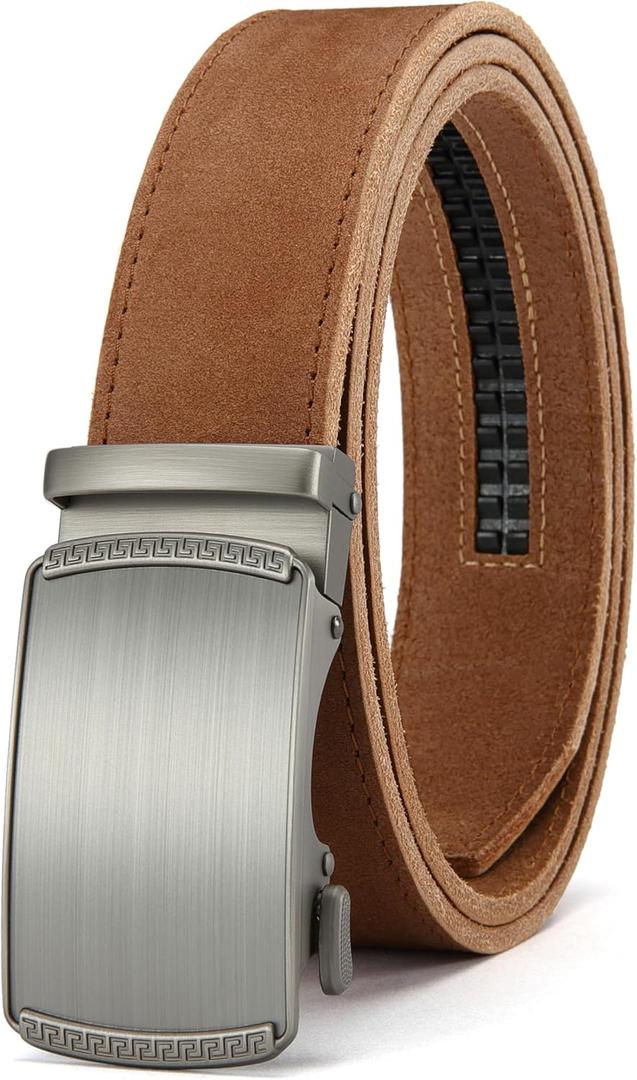 CHAOREN Mens Belt Leather Ratchet Belt - Customizable Fit, Effortless Style (35 Mm) (28" To 34" Waist Adjustable, Imperial Brushed / Full Grain Tan)