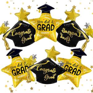 2 x 6Pcs Graduation Foil Balloons Include Black Grad Cap Balloon for Graduation Party Supplies, Grad Balloon Class of 2026, and College High School Graduations Party