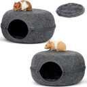 Guinea Pig Hideout 2 Pack, Double Function Guinea Pig Bed with 3 Soft Cushions, Small Animal Cage Accessories for Guinea Pigs, Hamsters, Hedgehogs, and Ferrets (Dark Grey & Dark Grey)