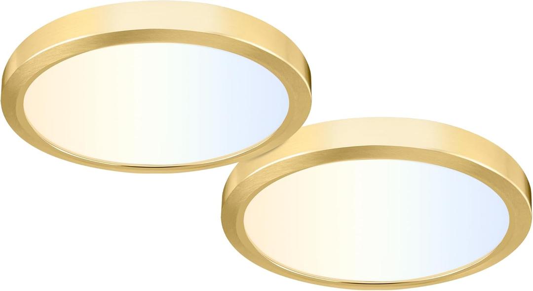 hykolity 2 Pack 9 Inch Selectable CCT LED Round Flat Panel Light, 18W 1800LM 3000K/4000K/5000K, Edge-Lit Flush Mount Ceiling Light Fixture for Kitchen, Bedroom, Laundry and Closet RoomGold