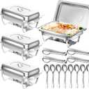 Chafing Dishes for Buffet, 8 Qt High Grade Chafing Dish Buffet Set, Rolled-Edge Design Food Warmers for Parties, Buffet, Wedding, Birthday, Camping 4 Pack 4 Pans [Silver]