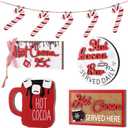 5 Pieces Christmas Hot Cocoa Wooden Signs Tiered Tray Decoration Hot Cocoa Decor Warm Winter Tabletop Wooden Block Sign Christmas Candy Canes Tiered Tray Decorations Holiday Table Centerpieces