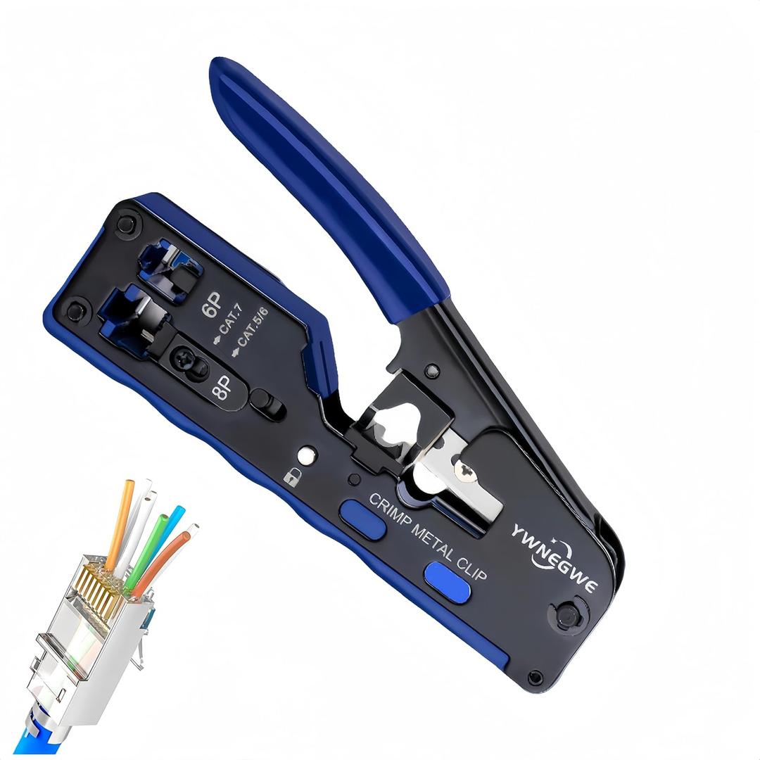RJ45 Crimp Tool Pass Through,All-In-One Modular Ethernet Crimper for CAT7 CAT6A CAT6 CAT5E CAT5,Ethernet Crimping Tool Kit,Network Terminal Crimper Tool