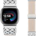 Braided Band Compatible with Fitbit Versa 4 Bands for Woman/Versa 3/Sense 1/Sense 2 Band, Magnetic Clasp Fabric Nylon with Designer Interlock Buckle Straps for Fitbit Versa4/3/Sense1/2 (Starlight)
