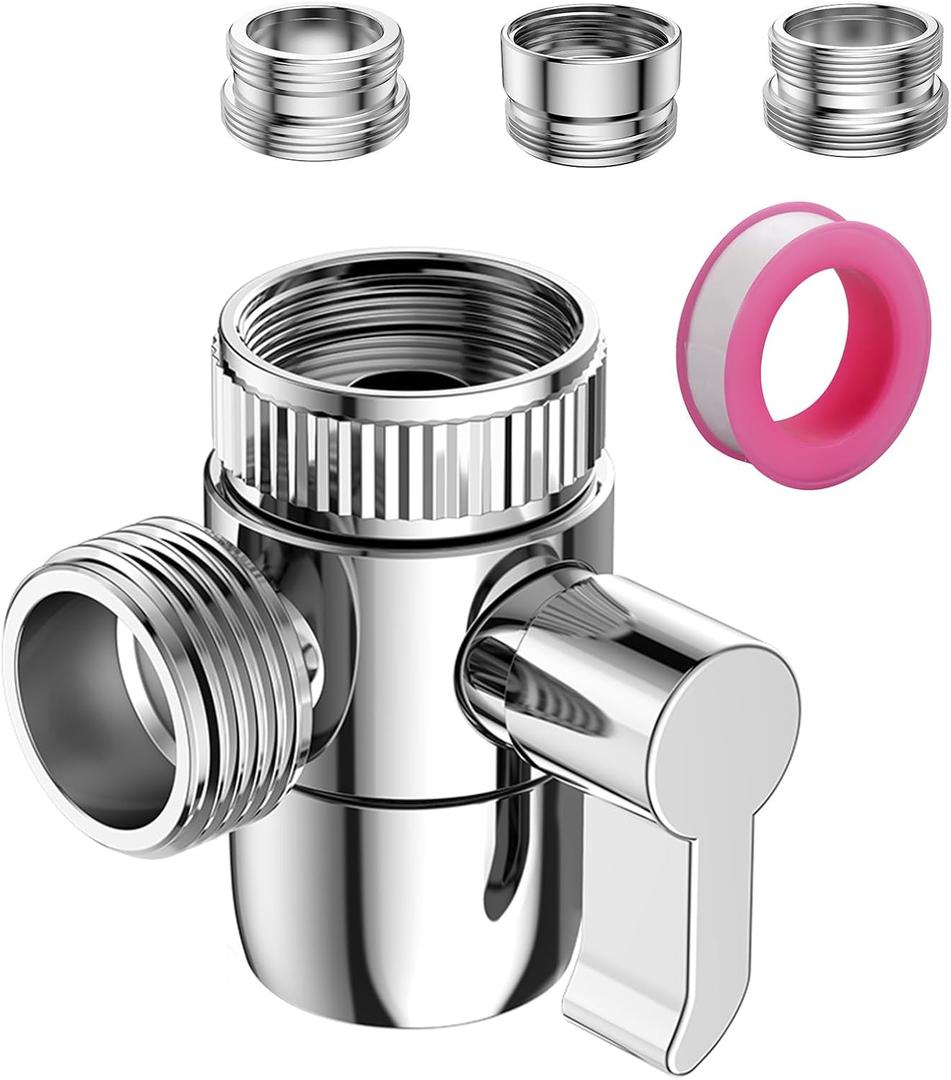 Faucet Diverter Valve with Aerator, 3-Way Diverter Valve for Hand Held Shower, Sink Faucet Splitter for Kitchen and Bathroom, with 55/64'', 15/16'', G1/2 Adapters