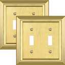 Metal Wall Plate for Electrical Outlets, Decorative Brass Gold Switch Plates Outlet Cover, Light Switch Cover Plate, 2-Gang Wall Plates (Double Toggle, 2 Pack)